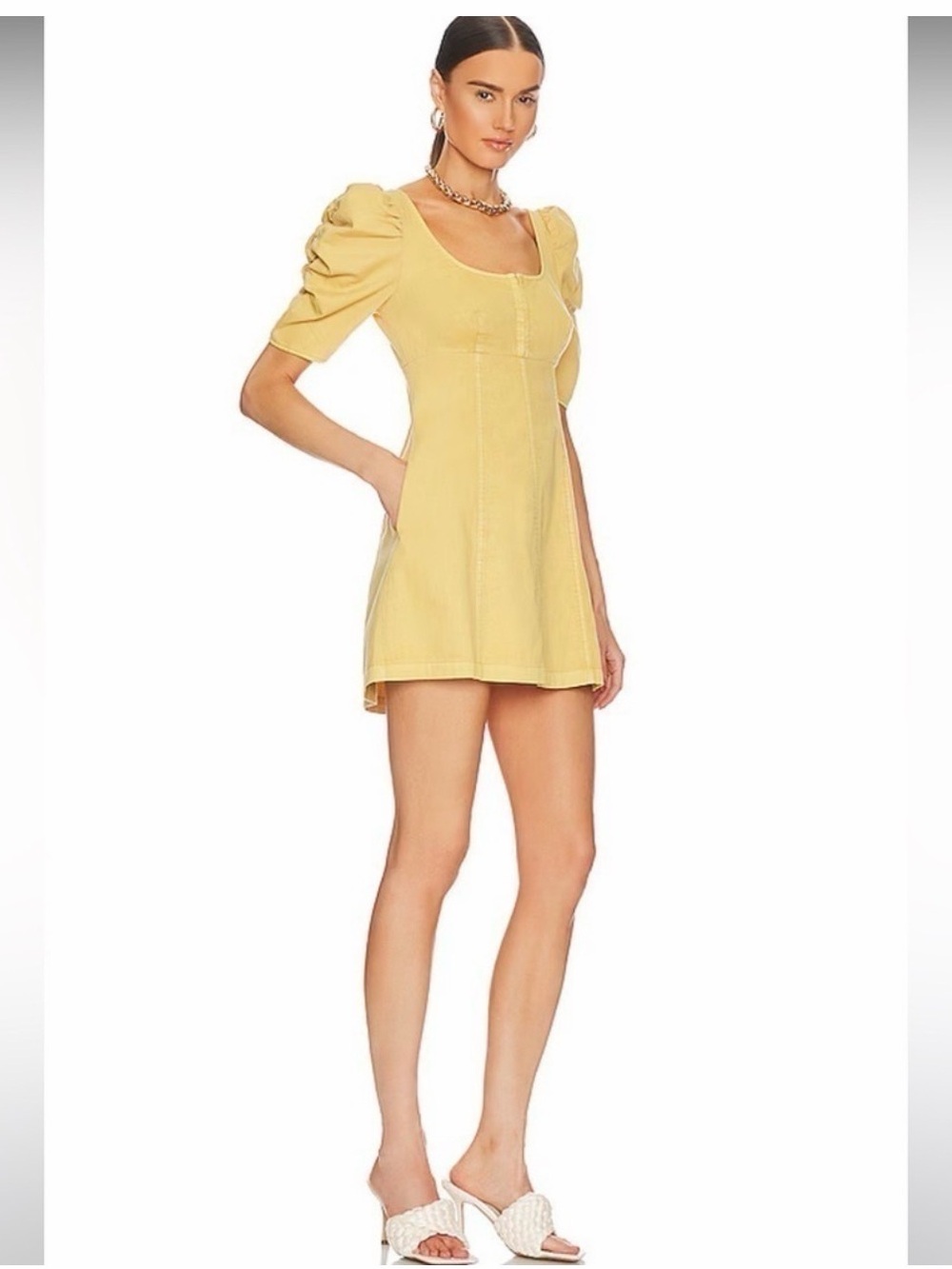 Free People Sunlit Yellow Puff-Sleeve Mini Dress
